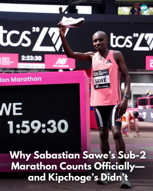 🚨 SUB-2 HOUR NEW WORLD MARATHON RECORD!!

Congratulations to Sabastian Sawe on making history on the morning of April 26, 2026, when he crossed the finish line in a time of 1:59:30 at the 2026 London Marathon. Sawe, a 31-year-old from Kenya, became the first person to ever run under 2 hours for a marathon ... officially.

The term “officially” is important here. Sawe isn’t the first runner to break the 2-hour barrier for 26.2 miles. That distinction belongs to Eliud Kipchoge, the most decorated—and arguably the greatest—marathoner to ever live.

In 2019, Kipchoge, 34 on race day, ran 1:59:40 at the INEOS 1:59 Challenge in a tree-shaded park in Vienna, Austria. At the time, it was the fastest marathon ever run. But it didn’t count as a world record. That’s because standard competition rules for pacing and fluids were not followed.