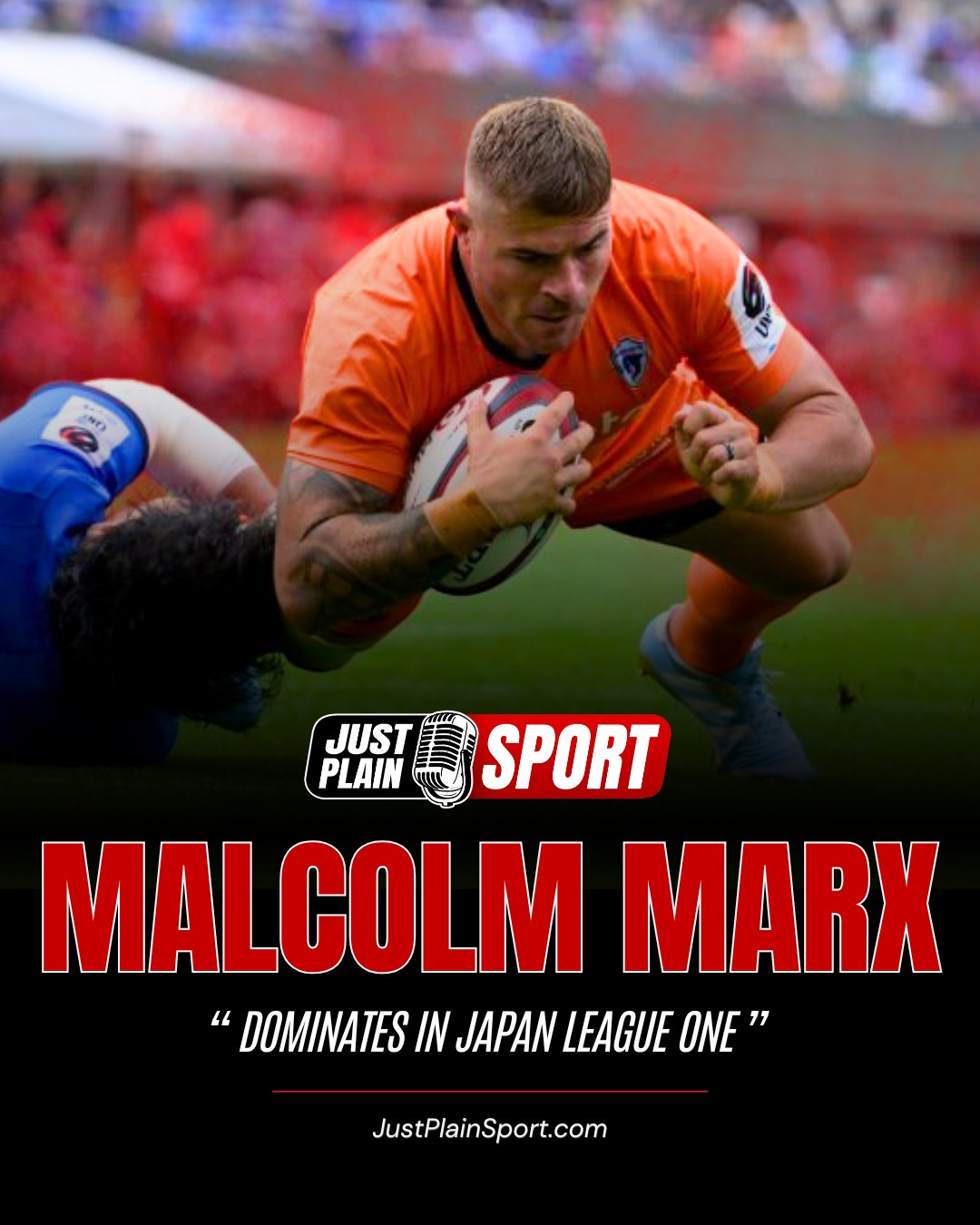 🇿🇦 MALCOLM MARX DOMINATES IN JAPAN LEAGUE ONE 🏉

The Springbok continues to prove why he is considered the premier hooker in world rugby today as he delivered a commanding performance for the Kubota Spears in Japan’s League One competition.

⸻
👉 It is genuinely terrifying to see a man of that size and power hanging out on the wing to score – Jay | JPS
⸻

📊 THE JUST PLAIN POLL:
Is Malcolm Marx currently the best hooker in the world?

✅ Absolutely
👏🏻 AMEN!!

🎙️ FULL STORY on JustPlainSport .com
📸 Images via Kubota Spears Rugby
#MalcolmMarx #rugby  #JapanLeagueOne #KubotaSpears