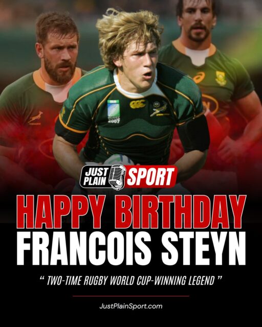 🎂 HAPPY BIRTHDAY FRANS STEYN 🇿🇦

The ultimate utility warrior and the longest-serving engine of South African rugby, Francois Philippus Lodewyk Steyn remains a titan of the physical game. 

Known as The Two-Time Titan, his presence in the trenches provided a psychological edge that few in history could match, combining raw powerhouse strength with a tactical boot that could strike from his own half.

⸻
👉 “He’s THE MAN who redefined the long-range game and stood as a granite pillar for the Boks whenever the war got dirty.” – Jay | JPS
⸻

A dual World Cup winner with 78 caps for the Springboks, he stands as one of only two South Africans to lift the Webb Ellis Cup twice. 

His career points tally of 165 is bolstered by legendary drop goals and a monstrous kicking range that defined the 2007 and 2019 campaigns, proving he was the ultimate enforcer across three decades of elite competition.

Beyond the trophies, his legacy is defined by a deep humility and a fierce loyalty to the jersey. Whether in the Bloemfontein mud or the bright lights of Paris, he remained a leader who spoke through action, inspiring the next generation of powerhouse players to maintain the standard of the green and gold.

🎙️ Story by JustPlainSport .com
📸 Images via SA Rugby 

#JustPlainSport 🏉 | #Birthday #FransSteyn #Springboks #Rugby #RWC