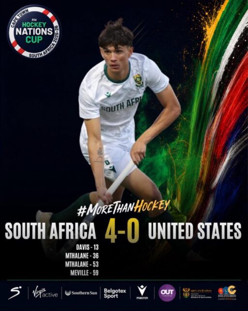Home crowd. Sold-out stadium. Four goals. Zero conceded.
🇿🇦🏑 The South African men put on a show at Hartleyvale tonight — a brilliant 4-0 win over the USA at the FIH Hockey Nations Cup. Davis, Mthalane (x2), and Meville on the scoresheet.
Proud moment for South African hockey. #MoreThanHockey