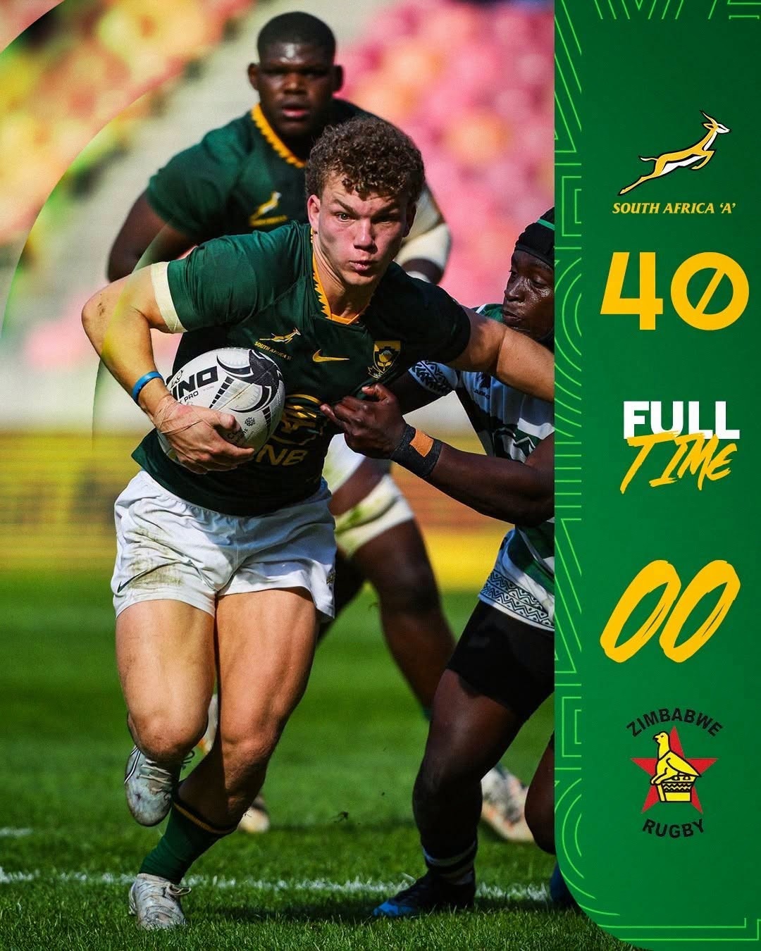 A rock solid performance by SA 'A' against Zimbabwe 🇿🇦🏉 

#ForeverGreenForeverGold #JustPlainSport