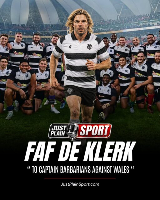 🏉 FAF DE KLERK TO CAPTAIN THE BARBARIANS AGAINST WALES 🏴󠁧󠁢󠁷󠁬󠁳󠁿

A week after coming off the Springbok bench in Port Elizabeth, Faf de Klerk has been handed the captain’s armband for the Barbarians.

 The scrum-half will lead one of rugby’s most storied invitational sides when they face Wales this Saturday at Allianz Stadium, Twickenham—a role that carries genuine weight in the sport’s calendar, even outside Test rugby.

👉🎙️ FULL STORY ON JUSTPLAINSPORT .COM

#JustPlainSport #FafDeKlerk #Rugby #barbariansrugby