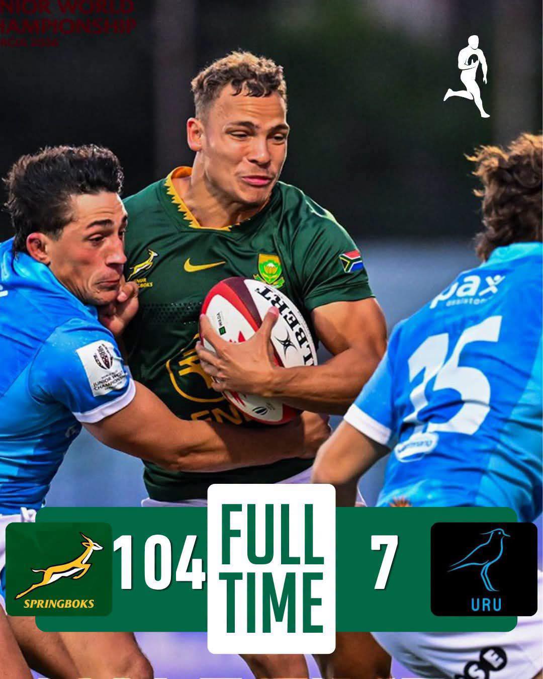 JUNIOR SPRINGBOKS GOES SCORCHED EARTH ON URUGUAY 🔥

The defending champions have arrived. And they've arrived with a message that leaves nothing open to interpretation.

The Junior Springboks opened their 2026 World Rugby U20 Championship campaign in Tbilisi, Georgia on Saturday with a 104-7 demolition of Uruguay — 16 tries, a penalty try, and a half-time scoreline of 50-0 that told you everything you needed to know about the gap between these two sides before the second half had even begun.

This is what a title defence looks like when you mean it.

The Junior Springboks aren't here to participate. They're here to retain!

🎙️ FULL STORY ON JUSTPLAINSPORT .COM

#JUSTPLAINSPORT #SARUGBY #SouthAfrica #RSAvURU #RUGBY