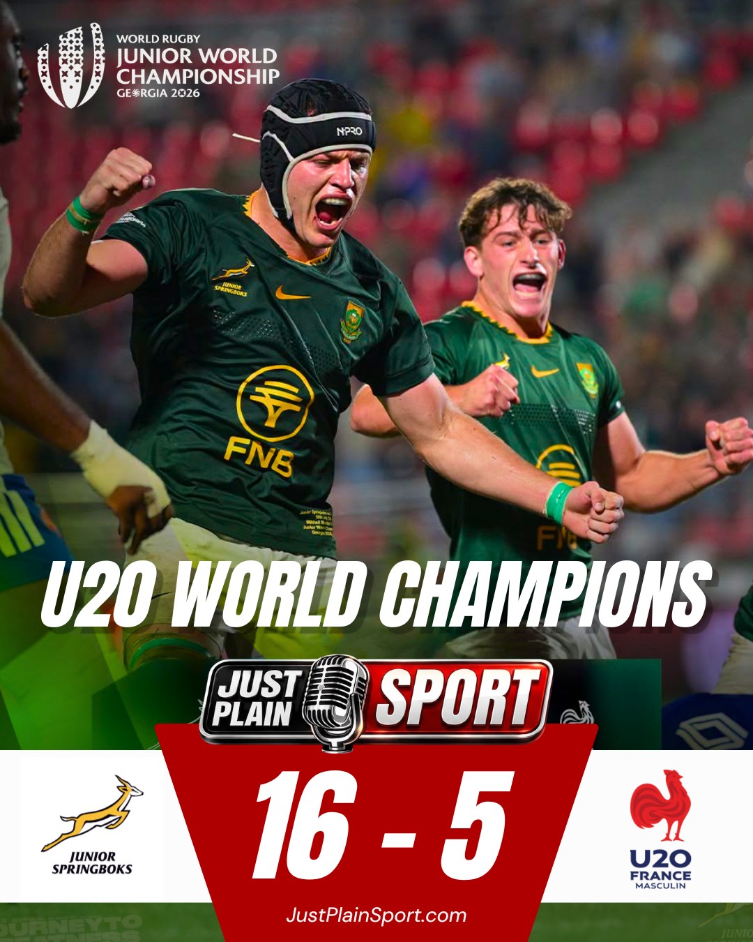 🏆 🏆 JUNIOR WORLD CHAMPIONS! 🇿🇦
Congratulations, Junior Bokkies!!!
Back-to-back 🇿🇦
#JuniorWorldChampionship #Rugby #SouthAfrica #JuniorBoks #RWC