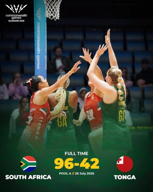 🇿🇦🔥 CONGRATULATIONS TO THE SOUTH AFRICAN NETBALL WOMEN ON BACK-TO-BACK VICTORIES AT THE COMMONWEALTH GAMES 🎉
👏🏻 They won in a record score against Tonga of 96-42 and 65-44 against Malawi so far in the tournament.
#CommonwealthGames #SouthAfrica #Glasgow2026
