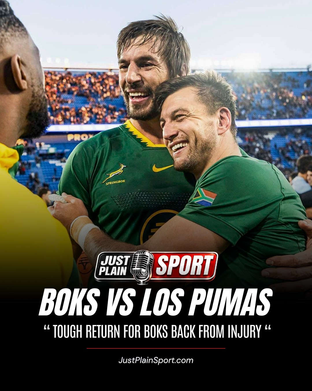 🇿🇦 RETURNING BOK STARS PASS BRUTAL ARGENTINA TEST 🏉

Rassie Erasmus took a Springbok side built almost entirely around returning injury cases into the most dangerous away venue in world rugby — and they passed, just. Etzebeth played all 80 and took the armband, Feinberg-Mngomezulu and De Jager shook off the rust, and Argentina still nearly stole a draw in the final play.

⸻
🗣️ "Buenos Aires chews up depleted teams for breakfast. Sending half-fit stars in there and getting out with a win says everything about this group's character!" – 🎙️Jay
⸻

Nick Mallett called it "an understandably average performance." Kolisi called Argentina "one of the toughest teams we play all year." Both are right.

Get The Full Breakdown on JustPlainSport .com

#RSAvARG #Springboks #LosPumas #RassieErasmus #SouthAfrica #JustPlainSport