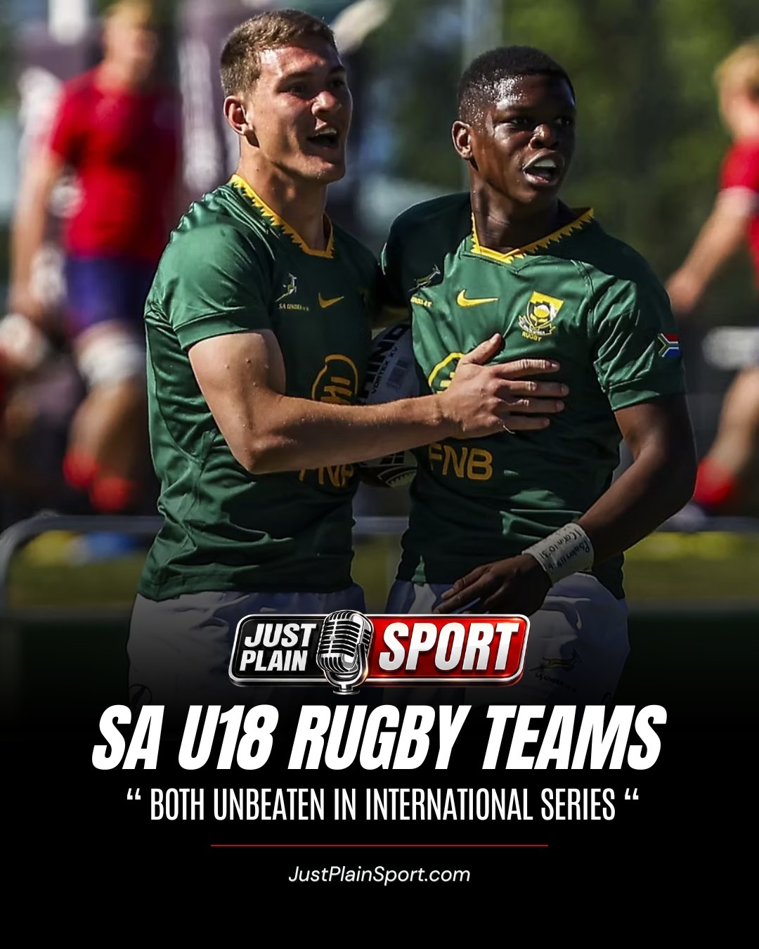 🇿🇦 SA U18 RUGBY SIDES UNBEATEN IN INTERNATIONAL SERIES 🔥

Both South African sides finished the 2026 SA U18 International Series unbeaten on Saturday — SA U18 'A' beat France 51-26, then SA U18 beat England 68-40, both at Stellenberg High School.

⸻
🗣️ "Two South African U18 sides in one international series, both unbeaten. That's astonishing!" – Jay
⸻

🎙️ FULL STORY on JustPlainSport .com

#RSAvFRA #RSAvENG #SAU18Rugby #SouthAfrica #JustPlainSport 🎙️