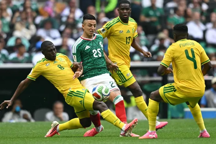 Bafana Bafana players look dejected after a 2-0 defeat to Mexico in the 2026 FIFA World Cup Group A opener at Estadio Azteca