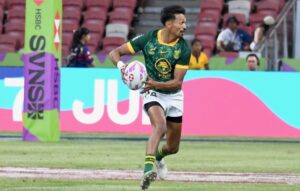 Tristan Leyds celebrates being named HSBC SVNS Men’s Player of the Year 2026 in the Springbok Sevens jersey