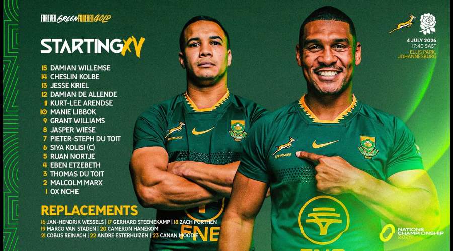 THE SPRINGBOK TEAM TO FACE ENGLAND: RASSIE BACKS EXPERIENCE FOR ELLIS PARK OPENER