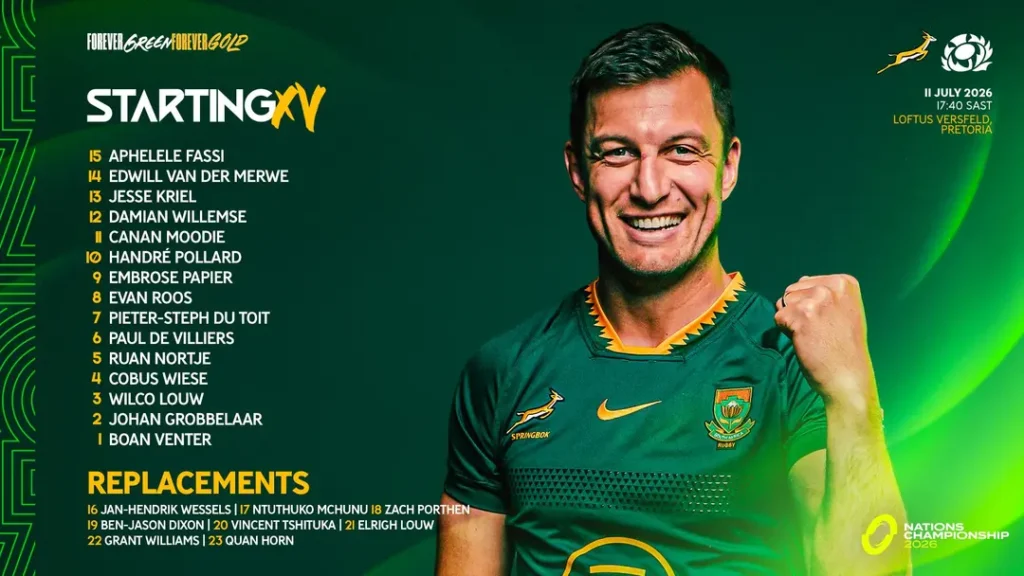 Springbok team to face Scotland