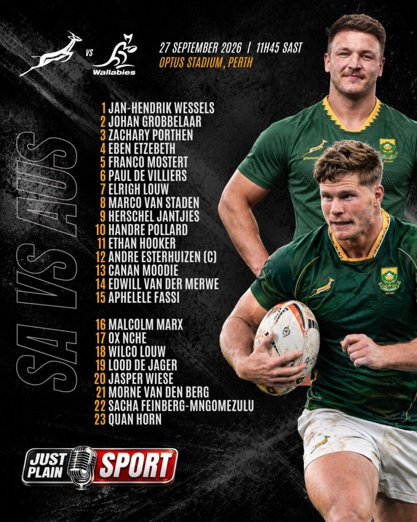 Andre Esterhuizen captains the Springboks against Australia in Perth