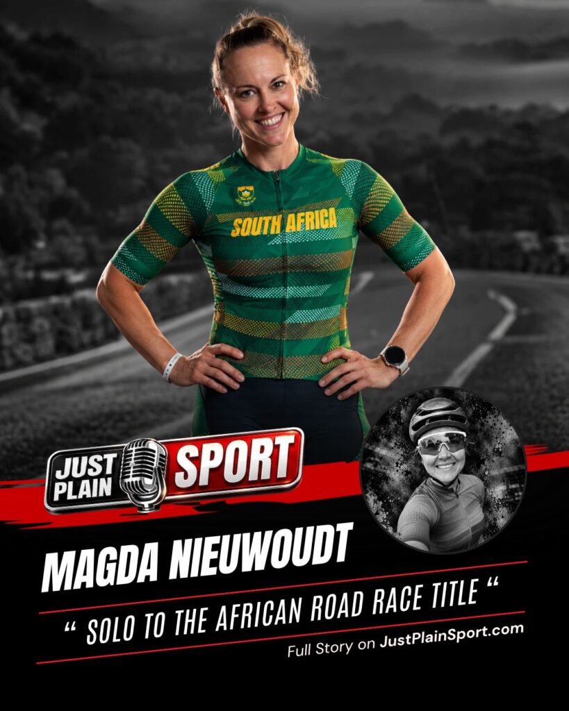 Magda Nieuwoudt of South Africa after winning the elite women's road race at the 2026 African Road Cycling Championships