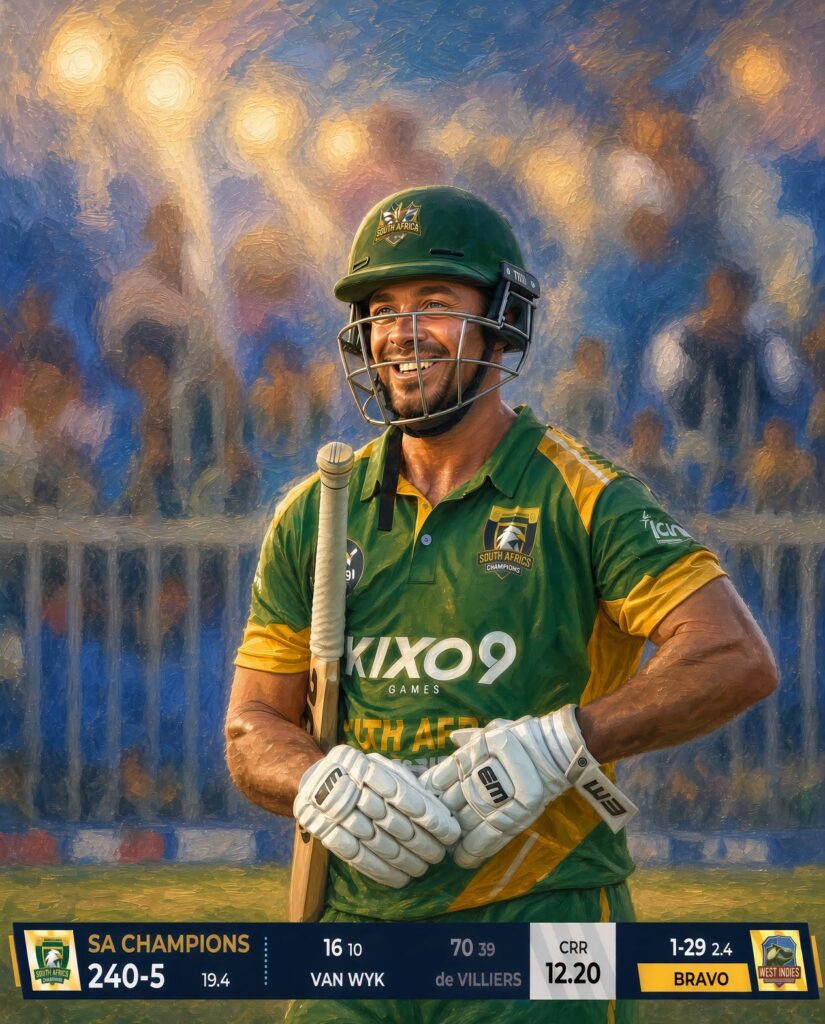Richard Levi and AB de Villiers during the South Africa Champions innings against West Indies Champions in the World Championship of Legends