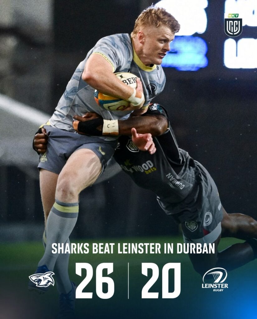 Andre Esterhuizen scores for the Sharks against Leinster in United Rugby Championship Round 2